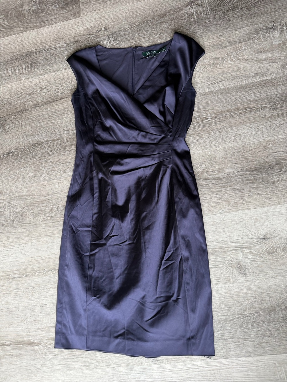 Lauren Ralph Lauren Deep Navy Satin Wrap-Style Midi Dress